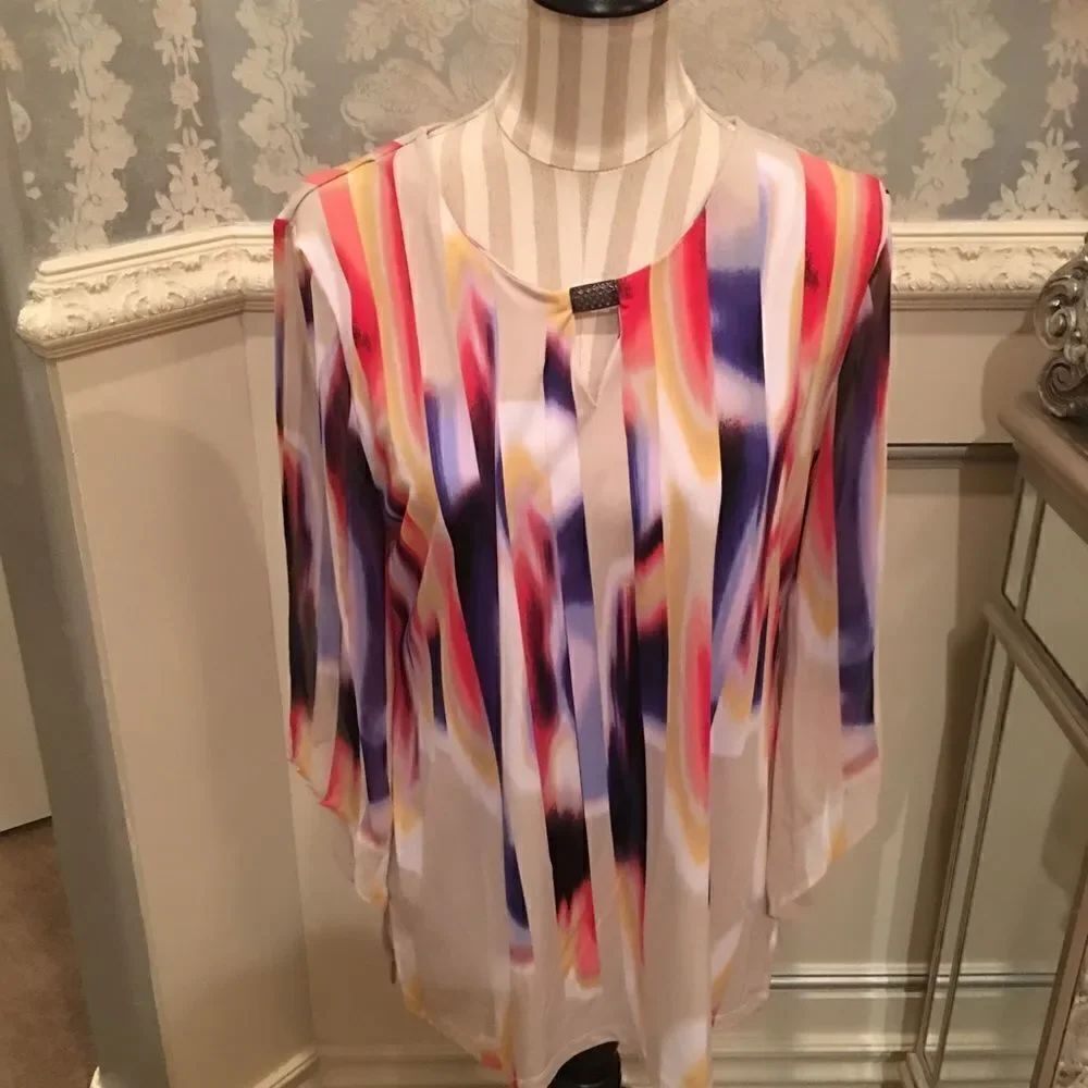 JM Collection Blue Fall Silk Top